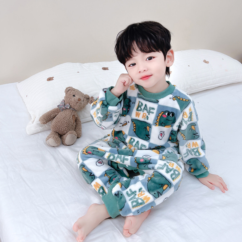 儿童连身睡衣秋冬男童珊瑚绒连身衣宝宝法兰绒家居服加厚婴儿睡袋