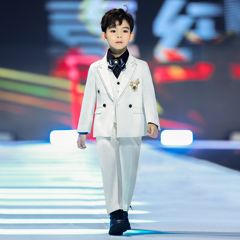 儿童西装套装生日花童白色西服主持人走秀中大童2024新款男童礼服