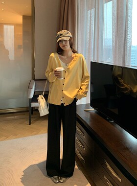 NAZ那子大码春季新款宽松窄版显瘦直筒西裤胖mm黑色休闲阔腿裤