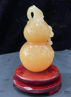 天然黄玉葫芦摆件新中式家居客厅玄关酒柜书桌装饰品开业乔迁送礼