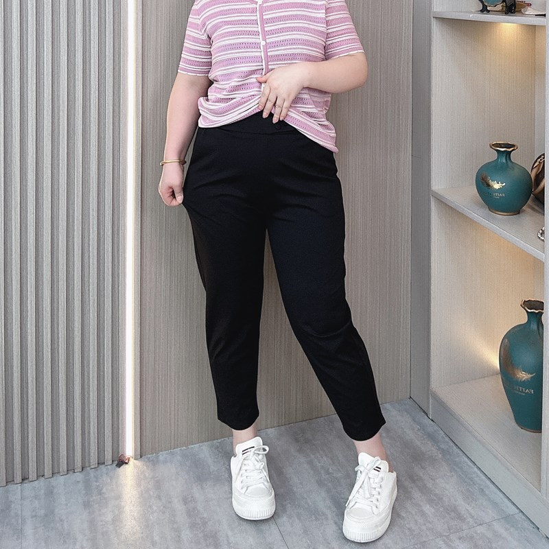 200斤休闲裤子女夏季新款大码女装松紧腰宽松显瘦哈伦九分烟管裤