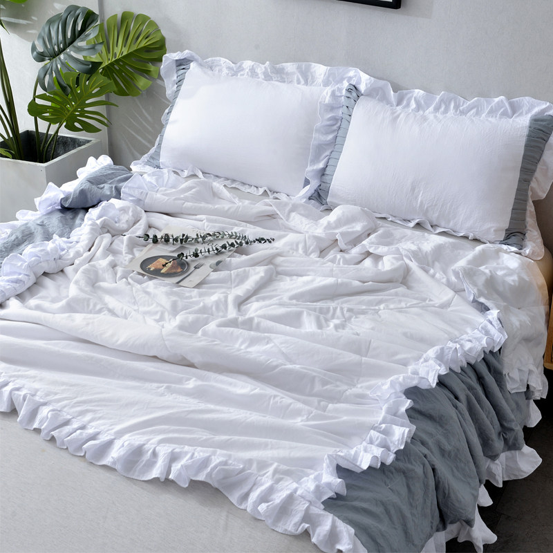 北欧风全棉花边夏被四件套公主夏季薄被夏凉被空调被纯棉床上用品,床上用品,化纤被,淘宝优惠券,粉丝福利购,淘宝优惠卷