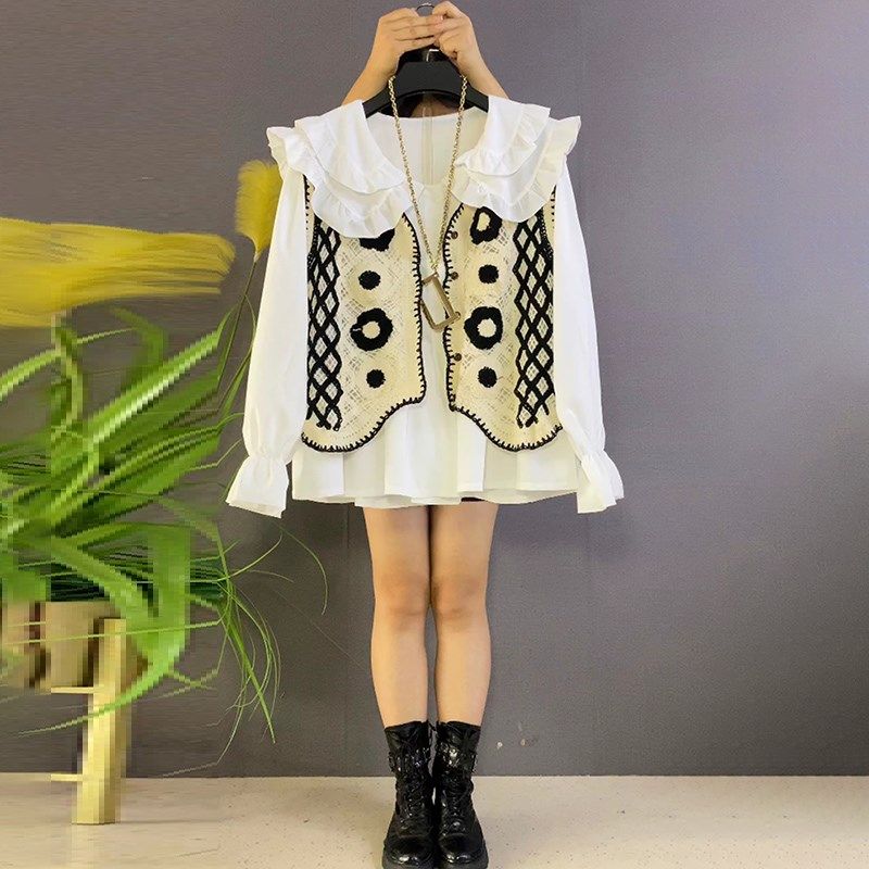 大码女装2024年早秋新款胖妹妹时尚显瘦娃娃领衬衫针织马甲两件套,女装/女士精品,大码套装,淘宝优惠券,粉丝福利购,淘宝优惠卷