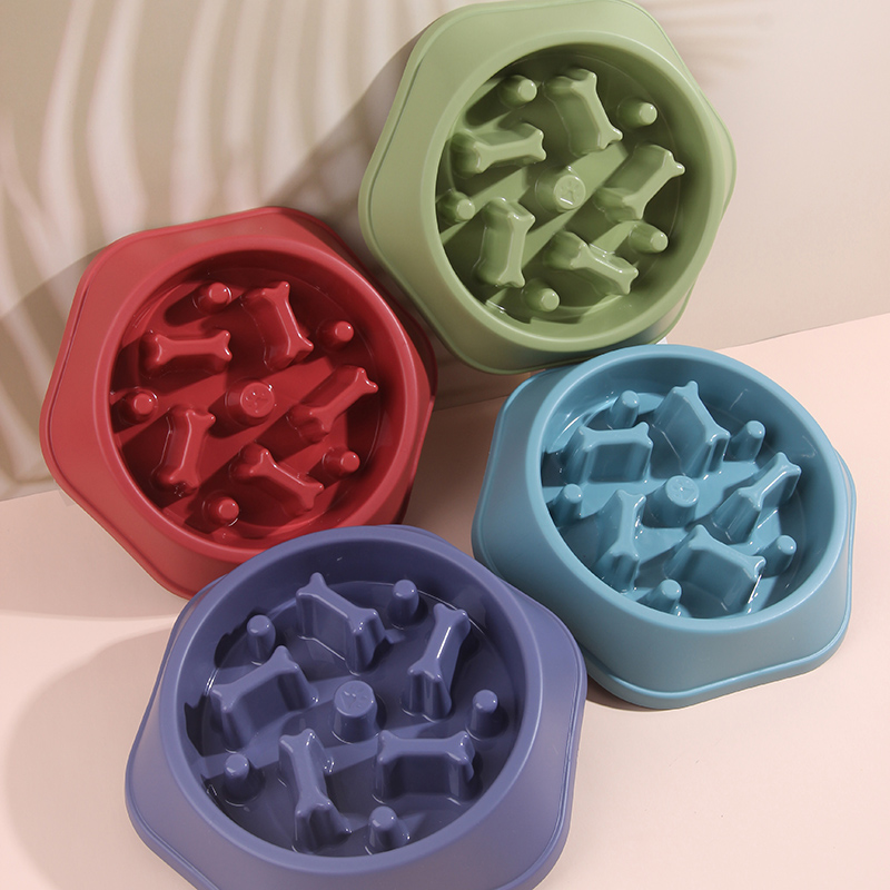 狗狗碗猫碗狗盆中小型犬防噎防打翻吃饭单碗环保材质骨头款慢食碗