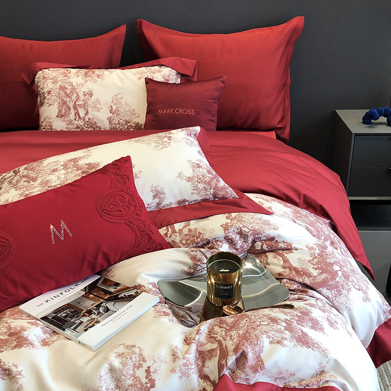 缘定今生~四季款婚庆高端100支长绒棉床上床单四件套全棉纯棉床品