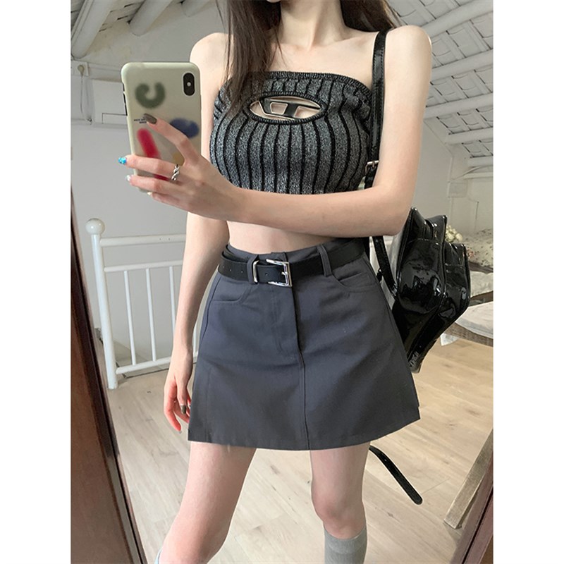 大码西装半身裙女新款秋季高腰灰色A字短裙小个子包臀裙显瘦裙子