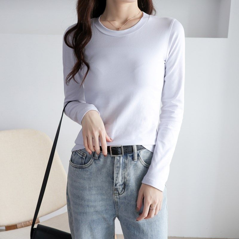 打底衫女长袖2024秋冬显胸纯棉洋气牛油果绿紧身t恤内搭修身上衣,女装/女士精品,T恤,淘宝优惠券,粉丝福利购,淘宝优惠卷