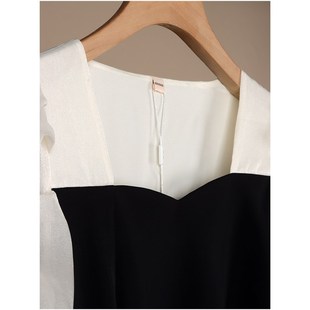 显瘦开叉连衣裙 假两件黑白拼接收腰气质修身 299夏季 新款