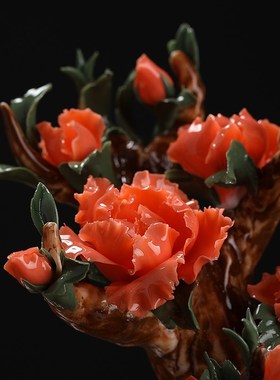 东方泥土《牡丹树》手工陶瓷花摆件家居客厅博古架电视柜装饰品