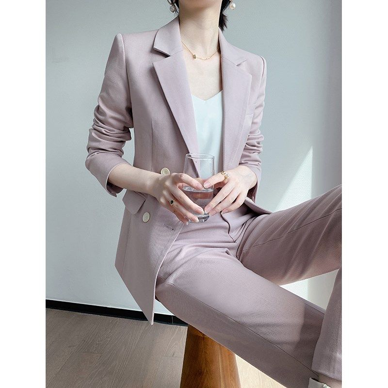 粉色西装套装女高级感职业正装时尚小个子气质主持人休闲西服外套