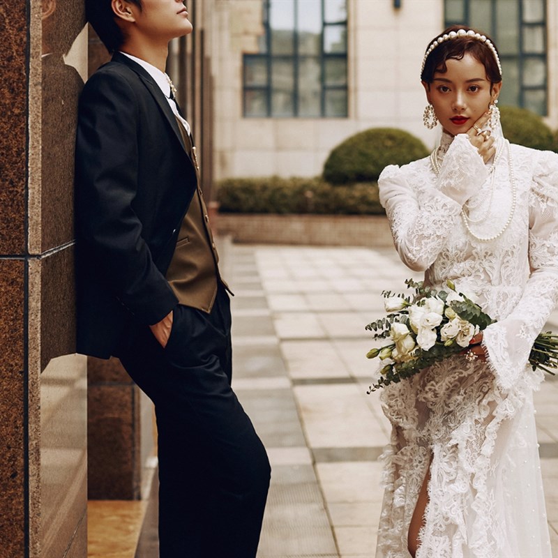 影楼婚纱摄影道具手捧花森系大束新娘手捧花外景旅拍长杆小清新款