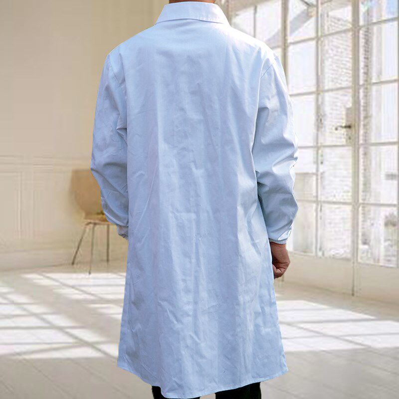 纯棉白大褂长袖女工作服天津医生医师服宽松加厚男实验服深蓝色