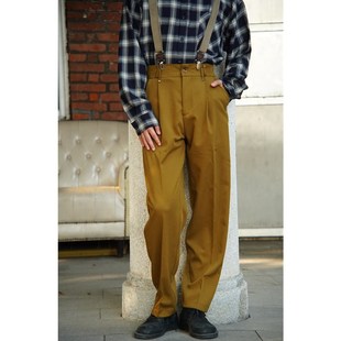 复古港风西装 男宽松直筒80老爹西裤 裤 高腰休闲裤 阔腿裤 何记港风