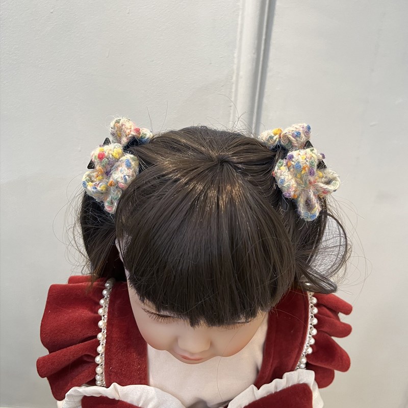 儿童蝴蝶结小抓夹甜美可爱女孩秋冬彩色毛线刘海发夹女童头花发饰