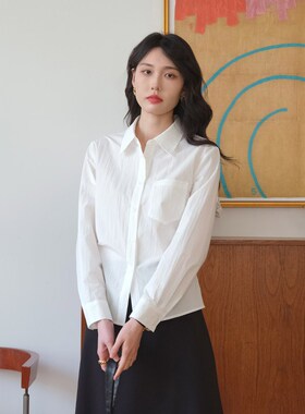 然若 皱感肌理 腰部抽褶修身衬衫女上衣2025新款白色独特绝美衬衣