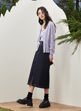 pit复古灰紫色两件套毛针织衫背心吊带毛衣开衫内搭女冬季新款