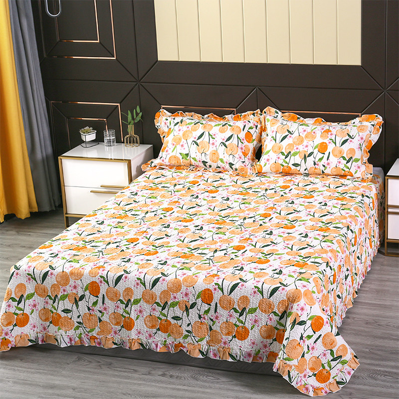 榻榻米床盖三件套纯棉四季通用双面全棉防滑床单木耳边新款床铺盖