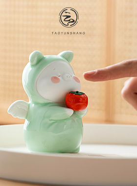 创意诸事大吉陶瓷摆件可爱小猪禅意家居饰品桌面工艺品办公室送礼