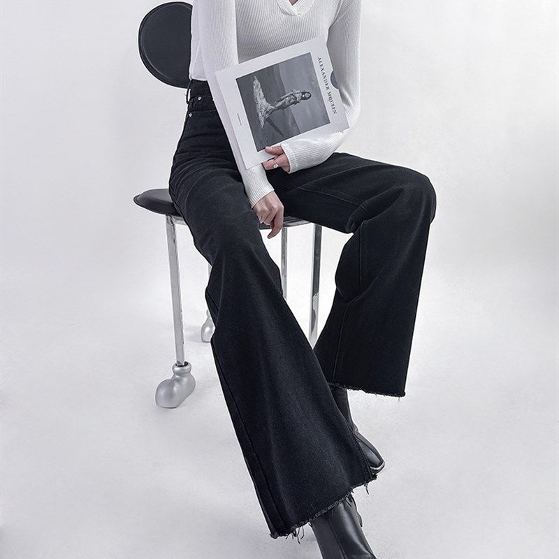 浅布调高个子175超长版直筒修身显瘦高腰黑色牛仔裤拖地加长裤女