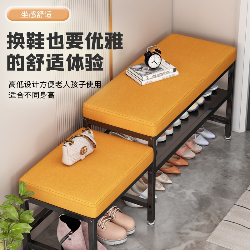 换鞋凳门口入门家用铁艺软包沙发凳可坐鞋柜收纳凳一体穿鞋凳鞋架