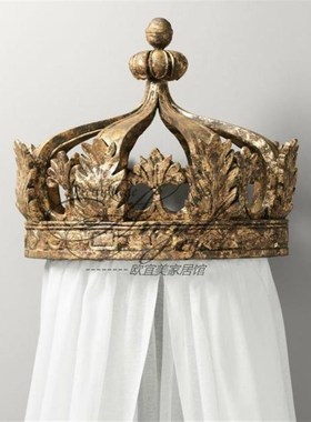 法式复古做旧皇宫半圆床冠 美式卧室实木床幔架饰品