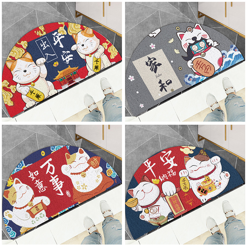 招财猫进门地垫脚垫丝圈入户门家用玄关门户外大门口半圆入门地毯