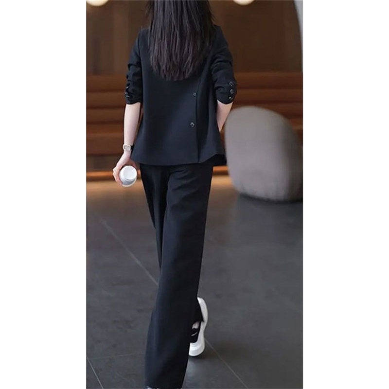 时尚休闲女士西服套装女2024秋季新款小众西装外套+阔腿裤两件套