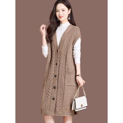 中长款羊毛针织马甲外套女2025春装新款毛衣背心宽松外搭开衫春秋