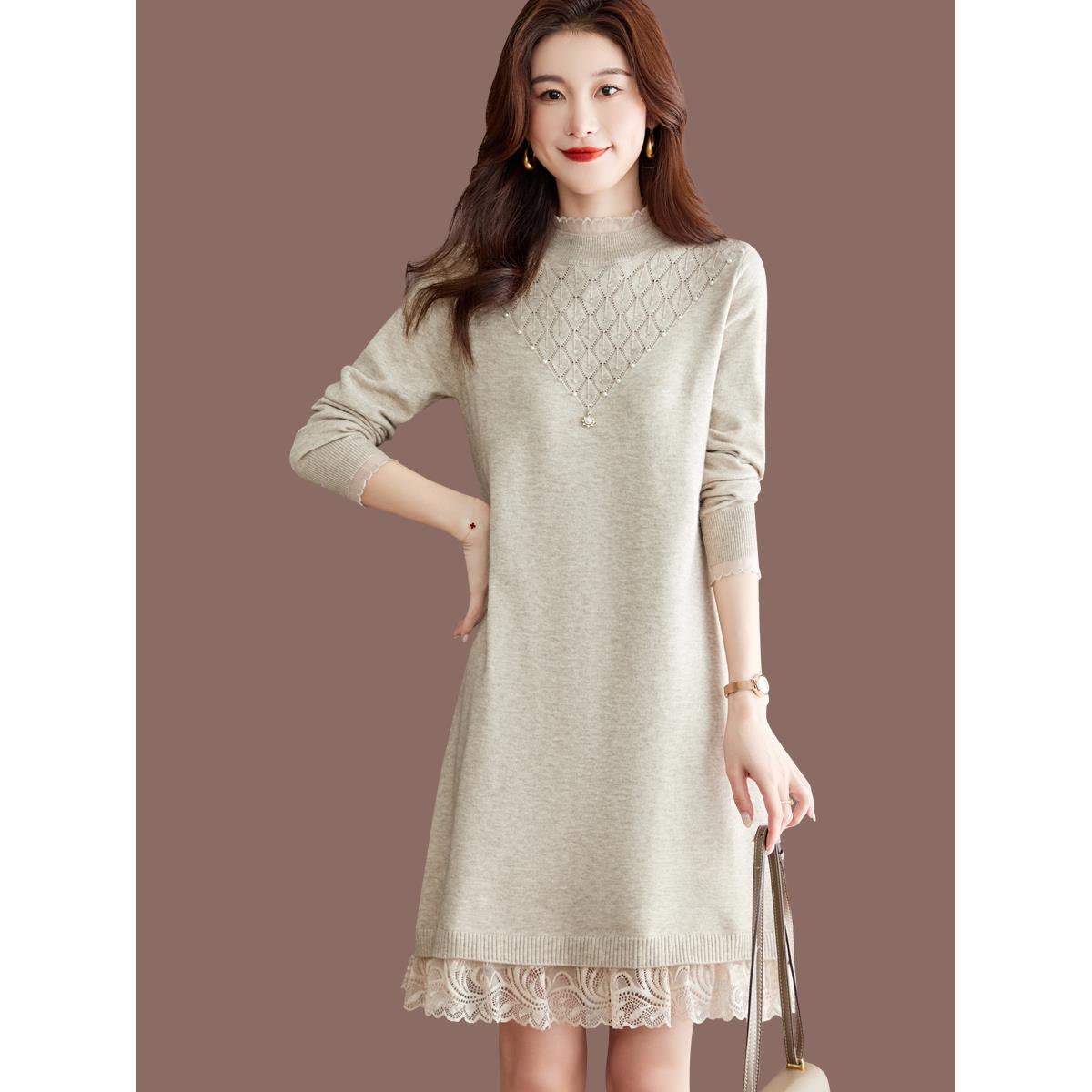 配大衣针织连衣裙女秋冬2025新款中长款毛衣羊毛打底衫内搭