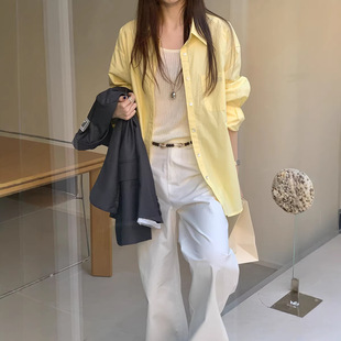 薇颂服饰2026春季新款韩系简约纯色百搭长袖衬衫女纯棉开衫上衣