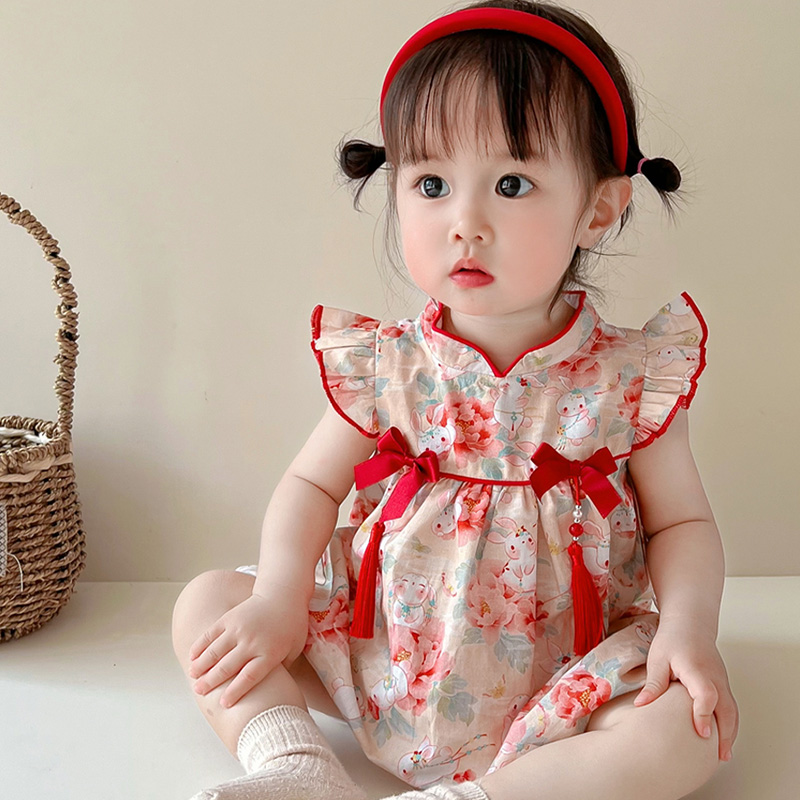 女宝宝连衣裙夏季婴幼儿百天周岁礼服洋气裙子满月国风抓周汉服裙