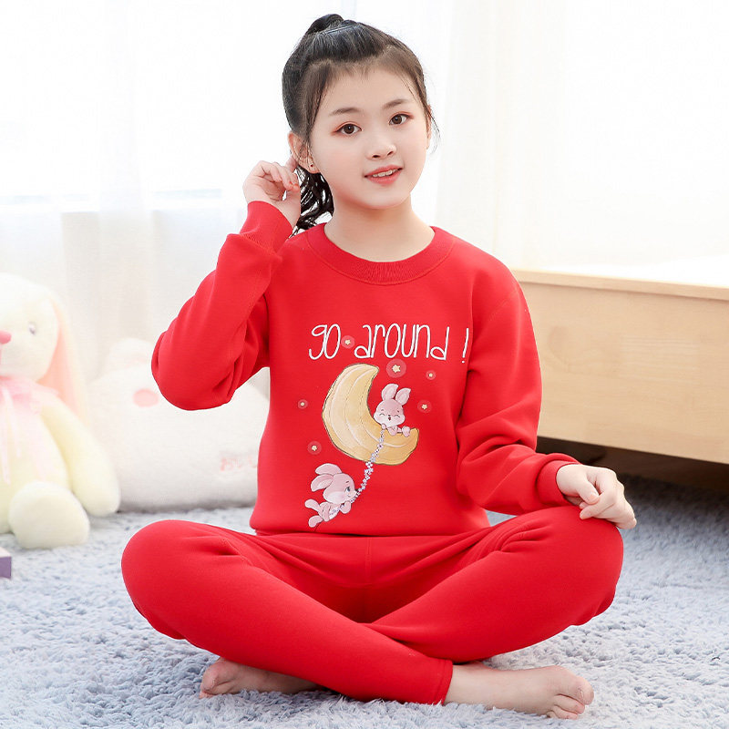 女童本命年红内衣套装兔年12岁初中学生加绒加厚秋衣秋裤儿童保暖