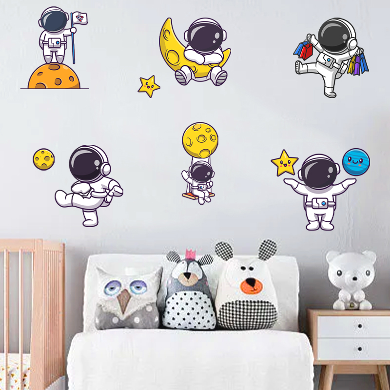 创意卡通儿童房装饰墙面布置防水贴画温馨宇航员遮挡自粘墙上贴纸