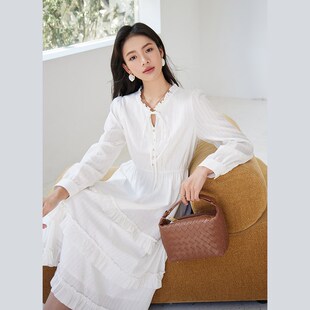 奈格薇儿小个子白色连衣裙女2024早秋新款超好看法式温柔风蛋糕裙