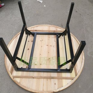 家用酒店实木杉木大圆桌折叠桌酒席宴会折叠桌家用饭店折叠大圆桌