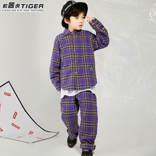 嘻哈儿童街舞套装男童秋冬潮少儿hiphop衣服裤子格子爵士街舞服装