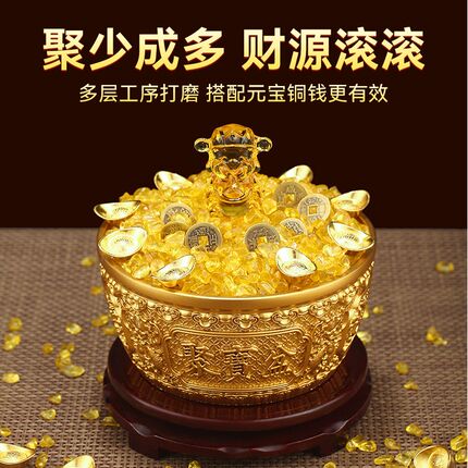 纯黄铜麒麟聚宝盆摆件五福双龙客厅店铺公司工艺开业乔迁礼品玄关