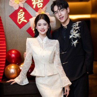 香槟色订婚旗袍敬酒服2025新款新娘新中式结婚礼服高级感长袖绝美