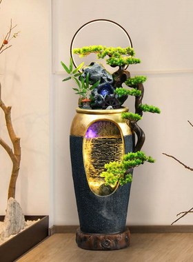 中式客厅流水鱼缸喷泉循环水加湿器景观玄关招财家居摆件开业送礼