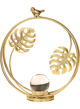 北欧轻奢银杏叶水晶球摆件玄关酒柜电视柜装饰品客厅工艺品摆设