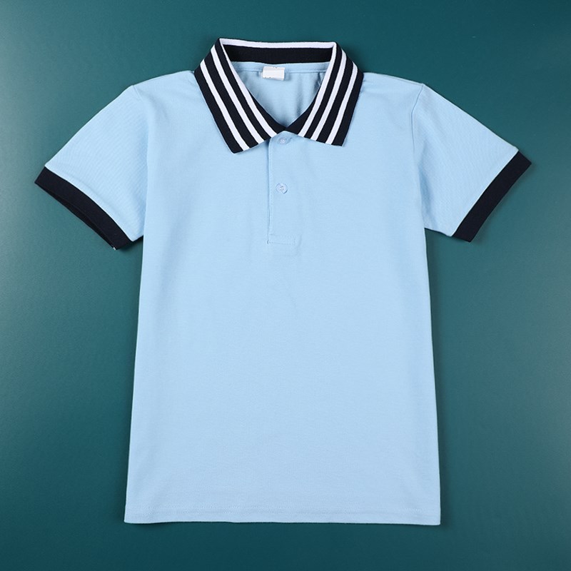 夏装儿童校服短袖POLO衫蓝色T恤男童女童学院班服中大童学生上衣