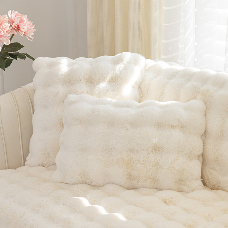 撸猫感秋冬季奶油色加厚兔毛抱枕靠垫样板间靠背不含芯抱枕套定制