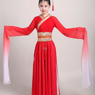 新款儿童古典舞水袖采薇舞蹈服装女中国风飘逸仙女惊鸿舞演出服