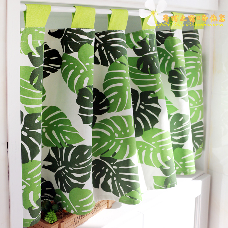 定制龟背叶北欧免打孔加厚棉短帘柜隔断帘厨房玄关小清新文艺门帘