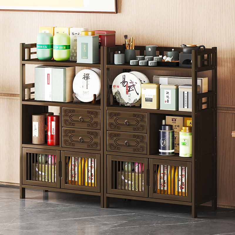 博古架实木中式茶叶展示柜多宝阁茶室茶叶置物架子茶具摆件收纳柜