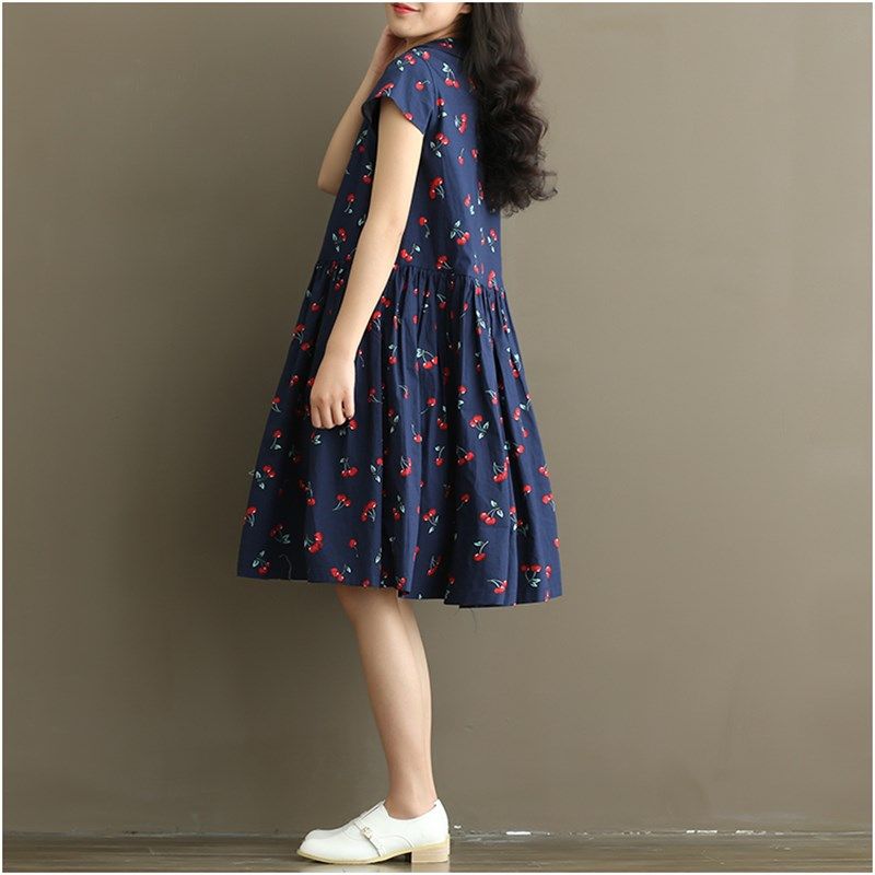 女大童夏装连衣裙胖女孩宽松加肥加大码12-15岁初中生碎花裙子潮