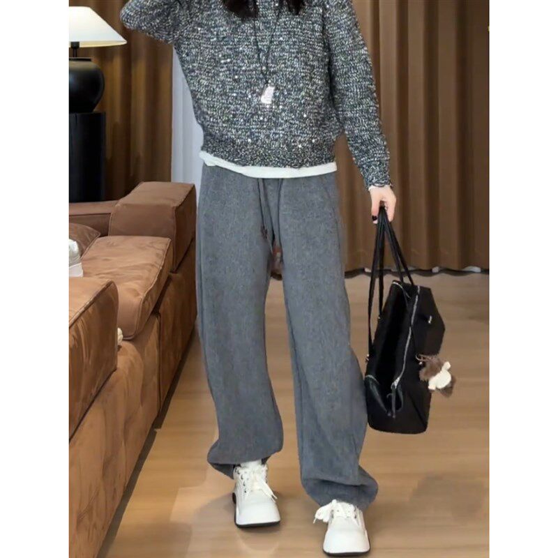 景倩妮今年流行弯刀休闲裤2024年秋冬加绒梨形高腰显瘦百搭阔腿裤,女装/女士精品,大码裤装,淘宝优惠券,粉丝福利购,淘宝优惠卷