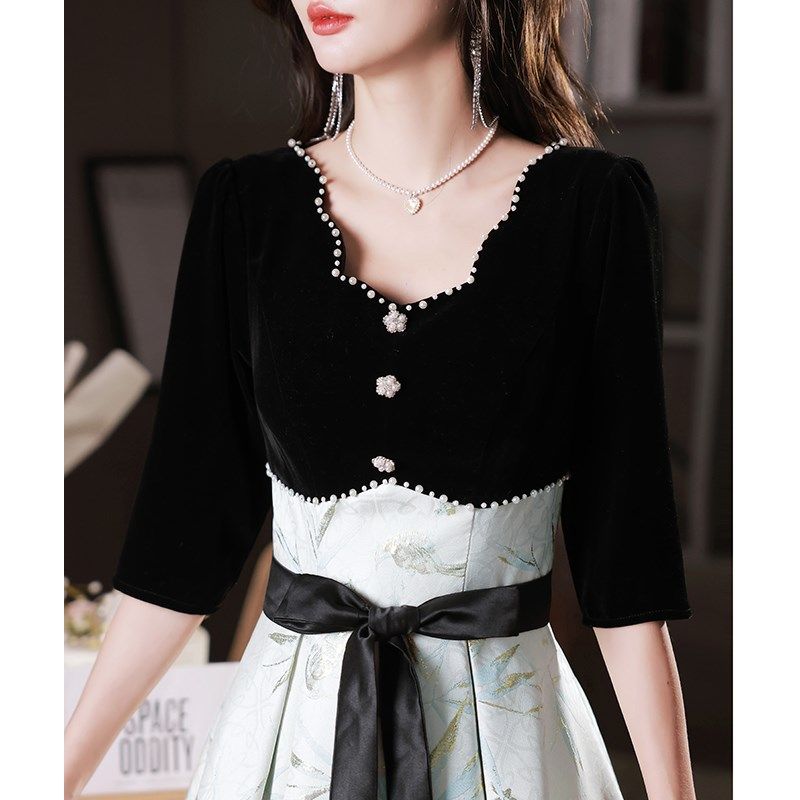 黑色晚礼服女宴会气质轻奢小众高端高级感法式生日艺考主持年会裙