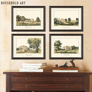 hh书房挂画简美卧室床头挂画风景兰开夏郡城堡美式乡村客厅装饰画