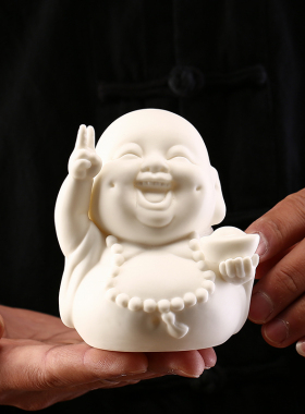 手工弥勒佛摆件客厅家居电视柜招财小号禅意装饰工艺品大肚笑佛像